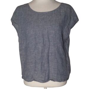 Cynthia Rowley Navy Blue Back Bow Detail 100% Linen Blouse Size Small